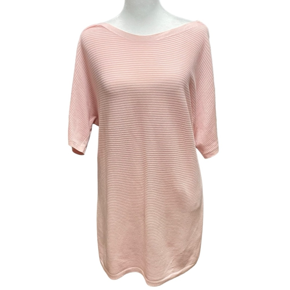 Talbots pink short sleeved long length lightweight ribbed boat neck sweater M
